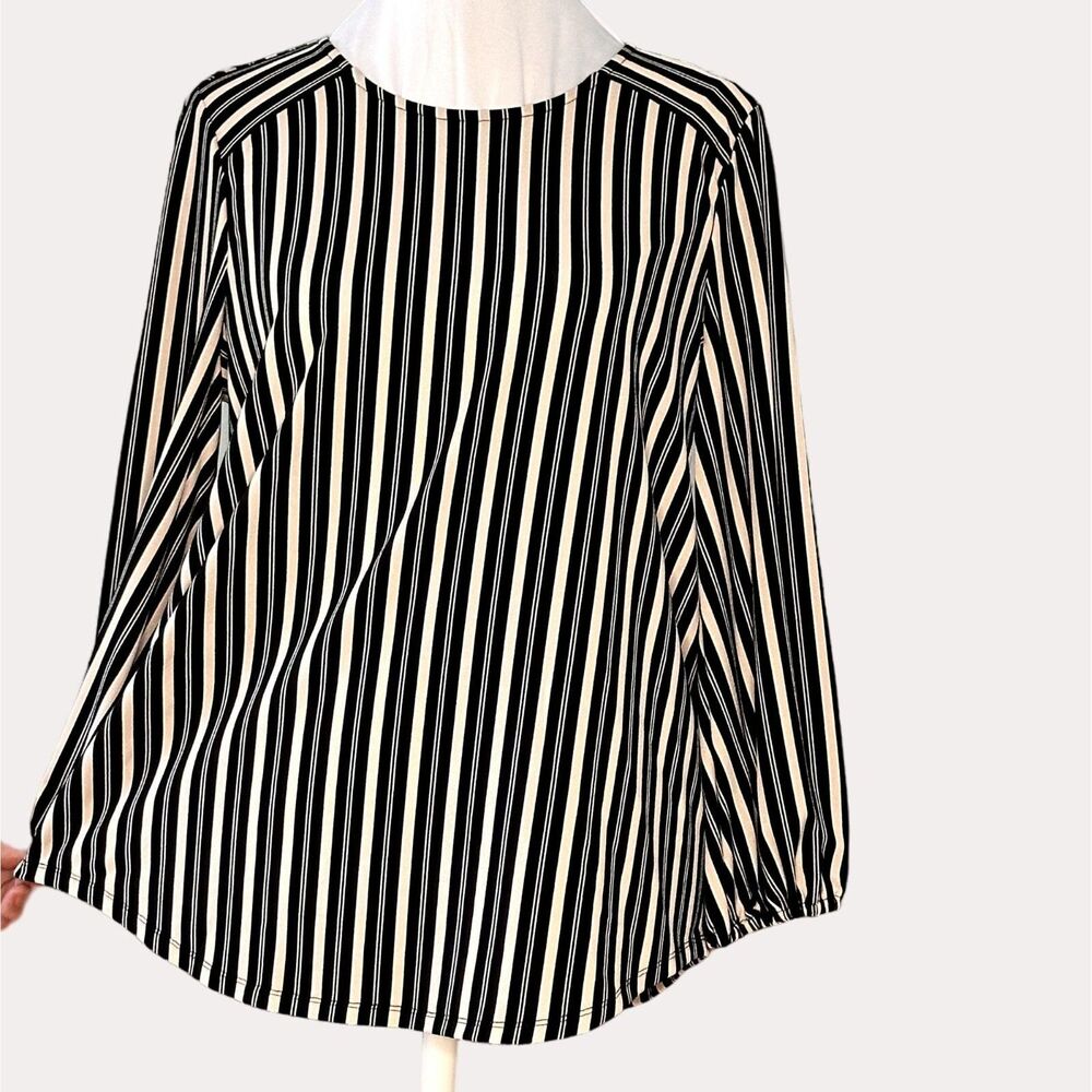 Adrianna Papell Slinky Knit Blouse Top Striped Black Tan S NWOT - Picture 3 of 8